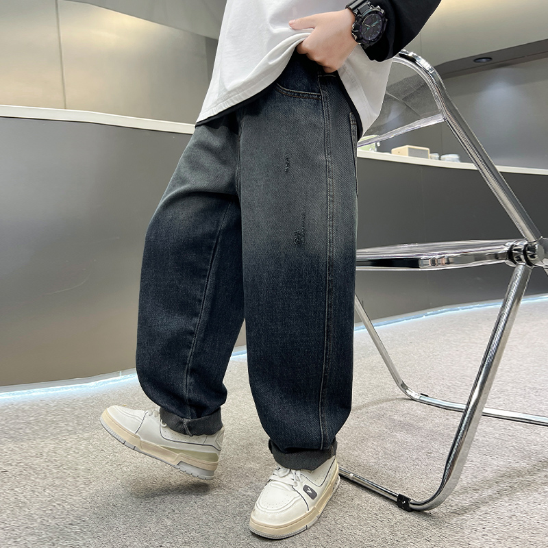 男童牛仔裤洋气休闲2025春秋新款中大童潮帅气时尚小脚儿童裤子 - 图2
