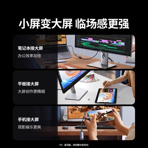 绿联Typec转DP1.4转接头8K适用MacBookM4mini电脑mate70雷电4/3接口笔记本扩展外接4K母口显示器USBC拓展坞 - 图2