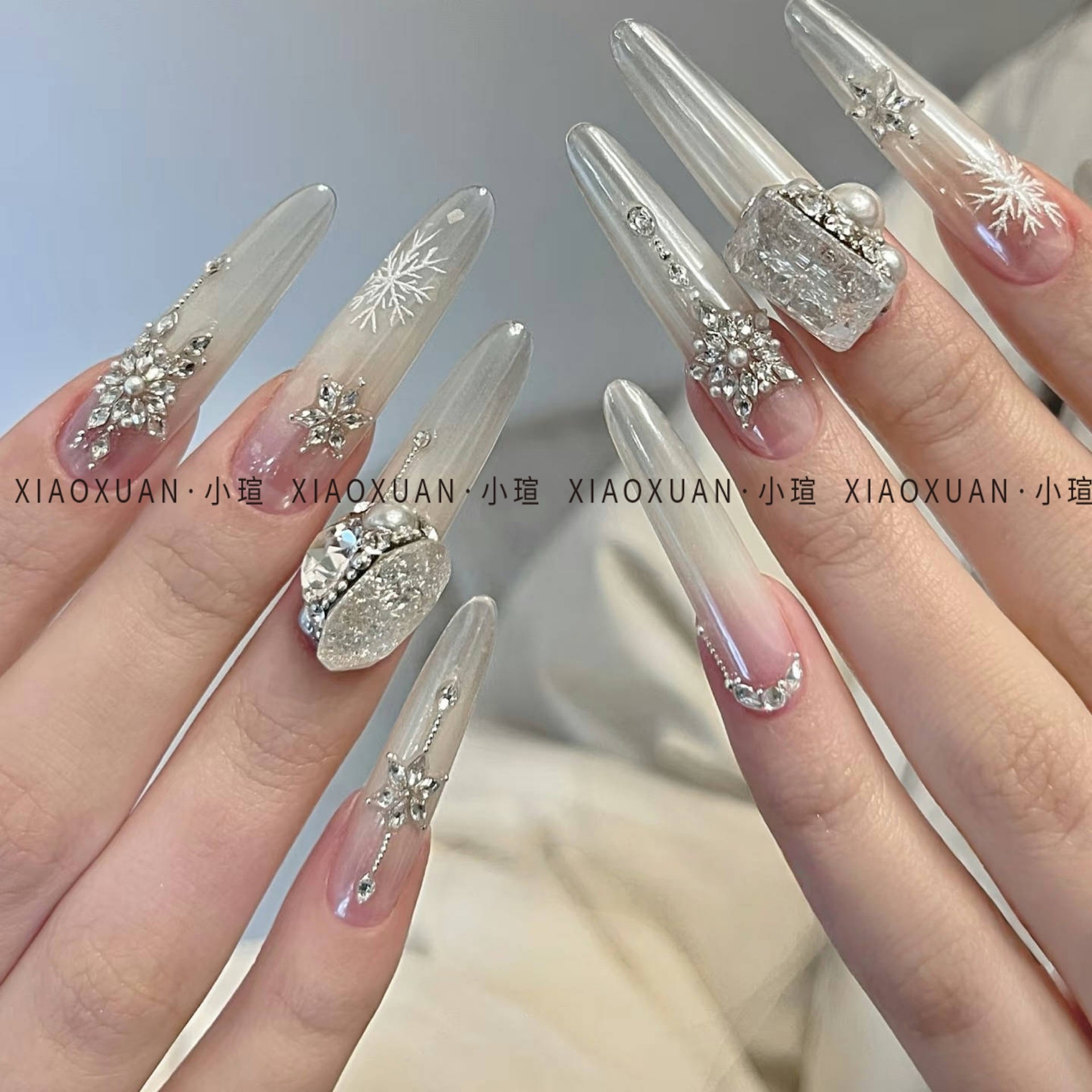 小瑄高定白色冰花美甲钻高品婚甲白亮鸽子蛋冰糖肥方尖底美甲钻,淘宝优惠券,粉丝福利购,淘宝优惠卷