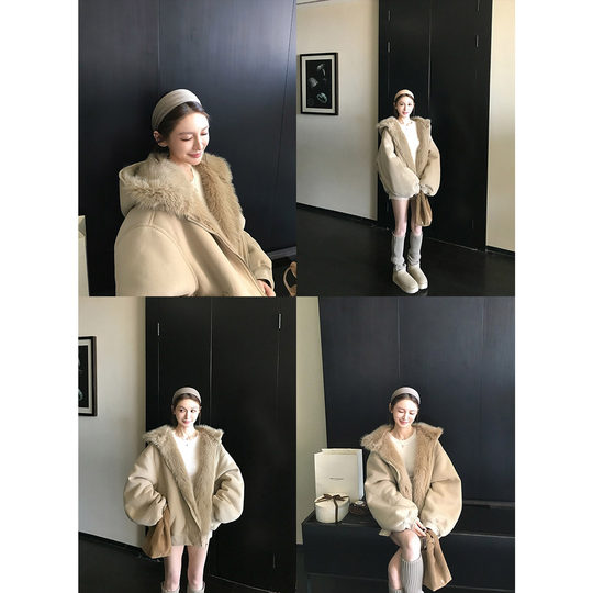 Reversible faux fur warm hooded sweatshirt jacket