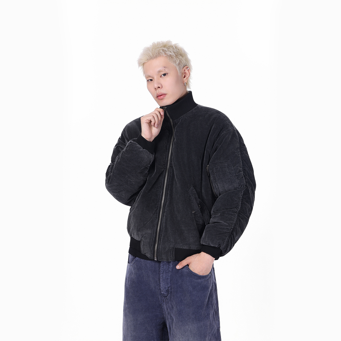 CLAEFON 美式复古bomber灯芯绒夹克棉服水洗做旧男飞行员外套棉衣 - 图2