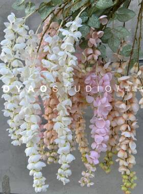 6叉阿勃勒 婚庆吊顶假花紫藤花豆花手捧花拍照装饰拱门造景垂挂花