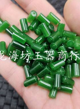 碧绿色直管路路通玉石散珠菠菜绿石英岩玉直筒圆珠直柱路路通珠子