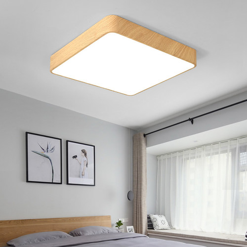 北欧LED吸顶灯原木纹色新中式客厅主卧室灯房间书房家用圆形灯具 - 图1