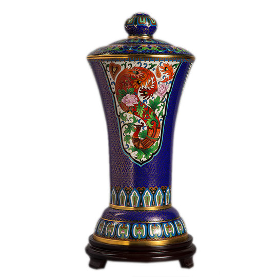 北京特色手工艺景泰蓝花瓶铜胎掐丝珐琅15寸凤尾罐奖杯尊收藏礼品