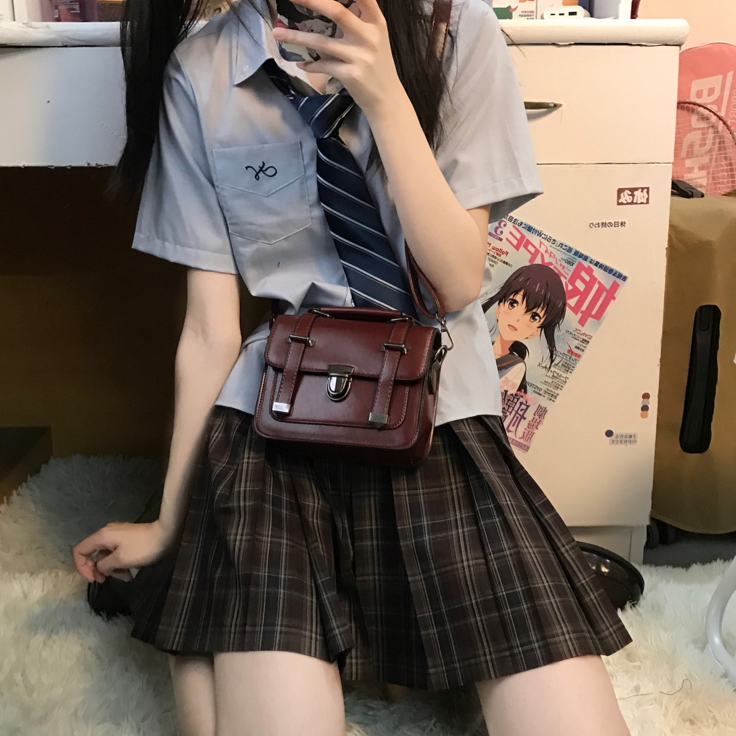 斜挎包女小包可爱萌日系包包女学生百搭复古JK制服包学院风小方包