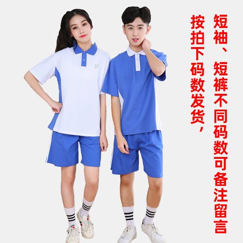 深圳校服套装中学生高中生初中夏季短袖短裤男女蓝白校裤春季裤子 - 图1
