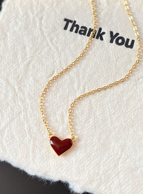 新款红色碎冰冰双面爱心锁骨链