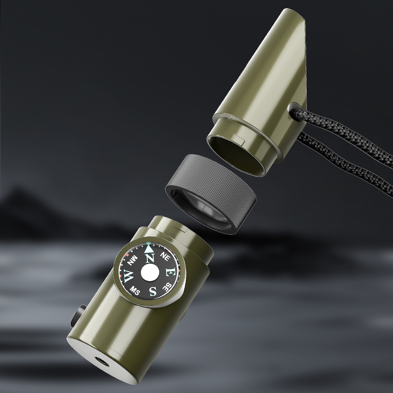 口哨七合一多功能高频爆音求生哨救生哨子无核户外露营应急指南针 - 图1