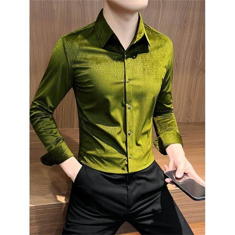 高端轻奢烫钻衬衫男士长袖春季2025新款痞帅潮牌休闲衬衣男款,淘宝优惠券,粉丝福利购,淘宝优惠卷