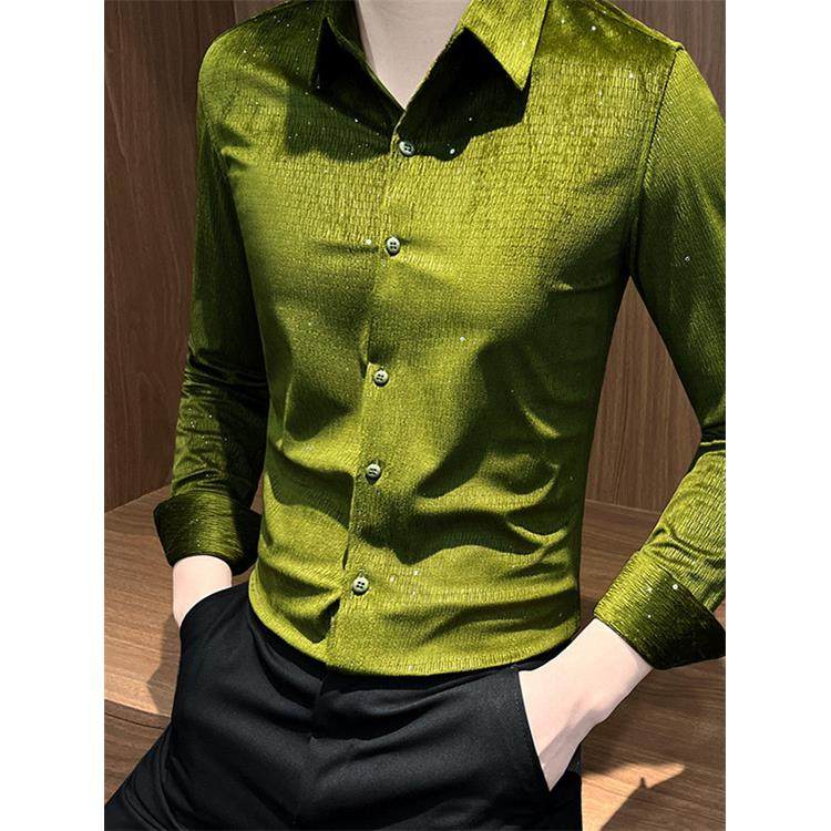 高端轻奢烫钻衬衫男士长袖春季2025新款痞帅潮牌休闲衬衣男款,淘宝优惠券,粉丝福利购,淘宝优惠卷