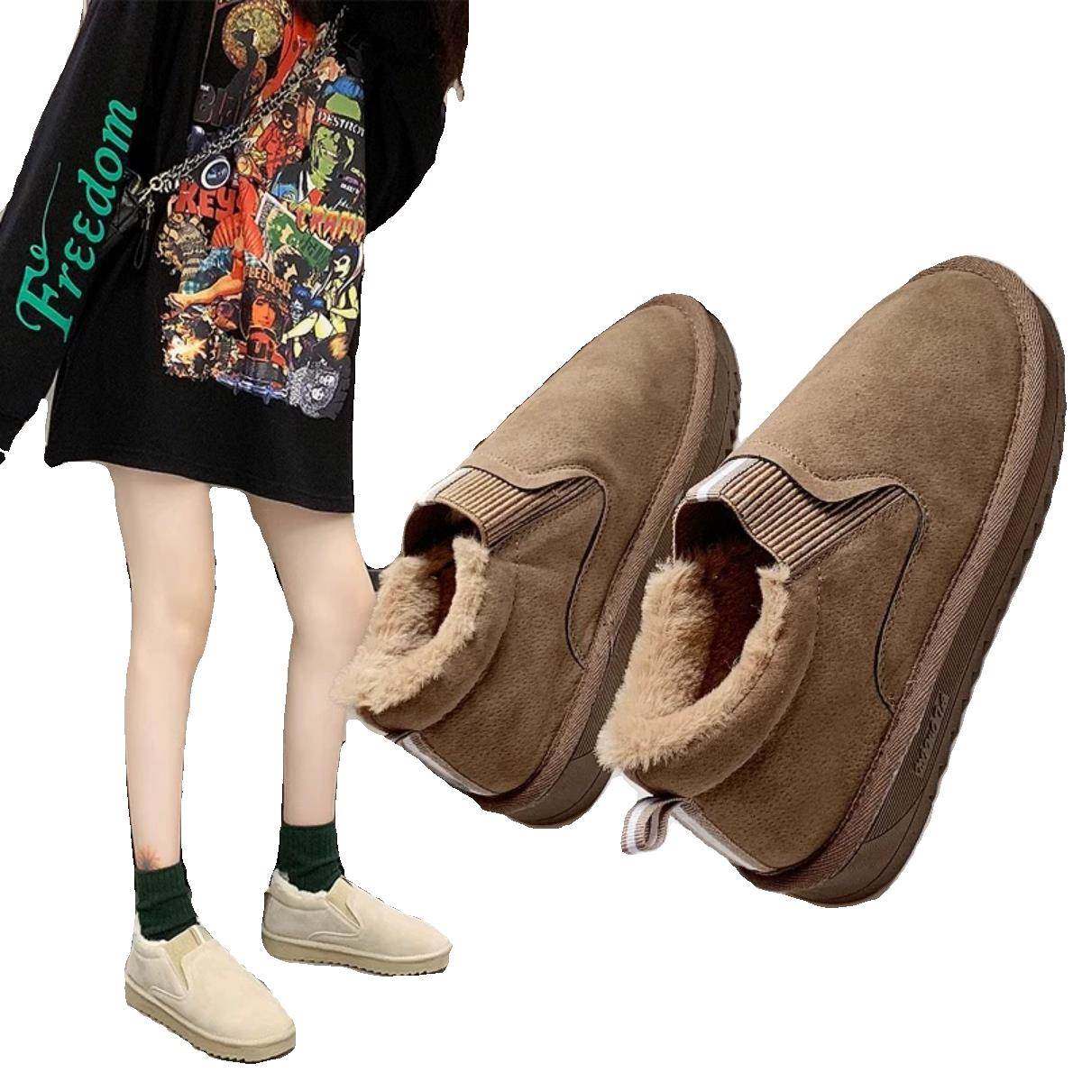 保暖加绒老北京布鞋女款2024年秋冬新款大码休闲一脚蹬低跟豆豆鞋,淘宝优惠券,粉丝福利购,淘宝优惠卷