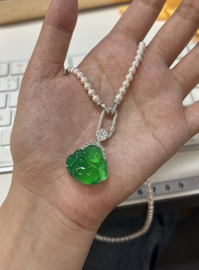 新中式绿玉髓佛公吊坠项链女925