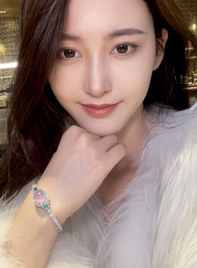 天然紫玉髓豪镶蛋面手镯女925银