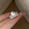 Russian jade three-row diamond ring 925 silver gold-plated