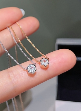 40分蜂窝六边形单钻项链女925银