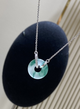 天然非洲翠平安扣甜甜圈项链女