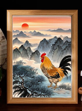 金鸡报晓装饰画入户玄关正对门寓意好挂画大公鸡雄鸡镇宅纳福摆件