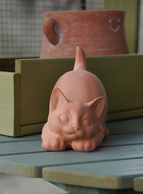 红陶猫咪庭院摆件可爱手工