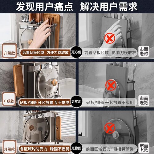 304不锈钢厨房刀架置物架2026新款菜刀筷子筒砧板一体刀具收纳架 - 图0