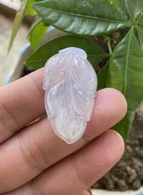 缅甸天然A货翡翠正品冰种金枝玉叶白冰树叶子玉石吊坠