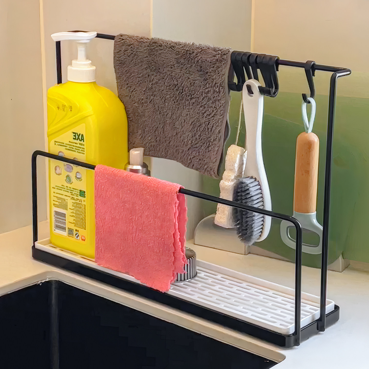 厨房抹布沥水置物架多功能置物架带接水盘挂钩洗碗布洗洁精收纳架,淘宝优惠券,粉丝福利购,淘宝优惠卷