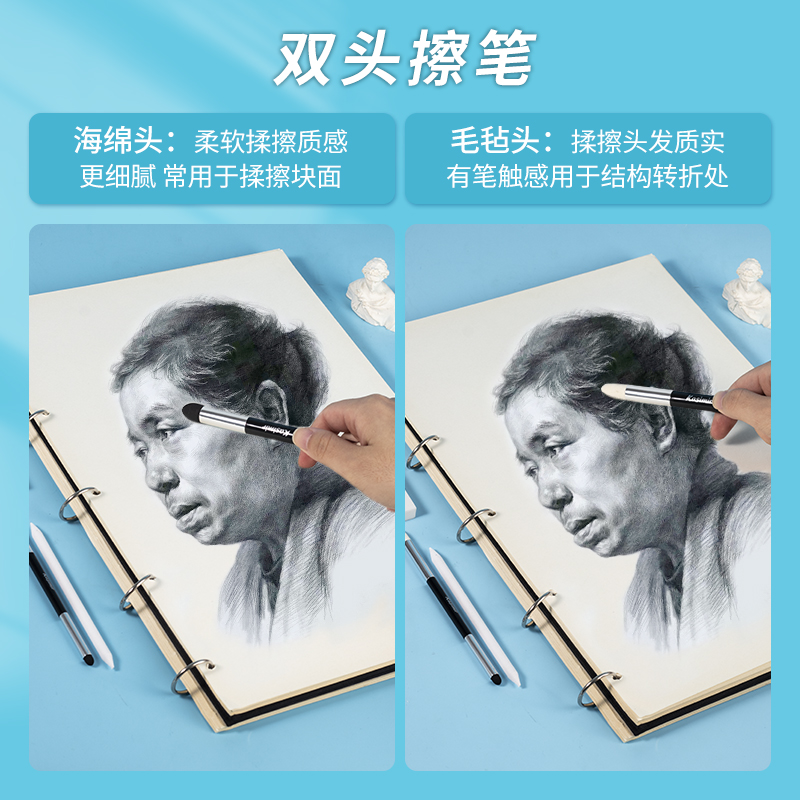 卡西米尔素描揉擦刀美术生专用工具擦笔纸笔棉美妆蛋海绵球替换头插刀画画用品绘画油画棒宣纸软高光大灰面笔 - 图2