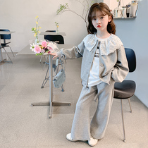 Girls sports suit Spring and autumn style 2023 new foreign air children clothes children fall jacket little girl autumn clothes