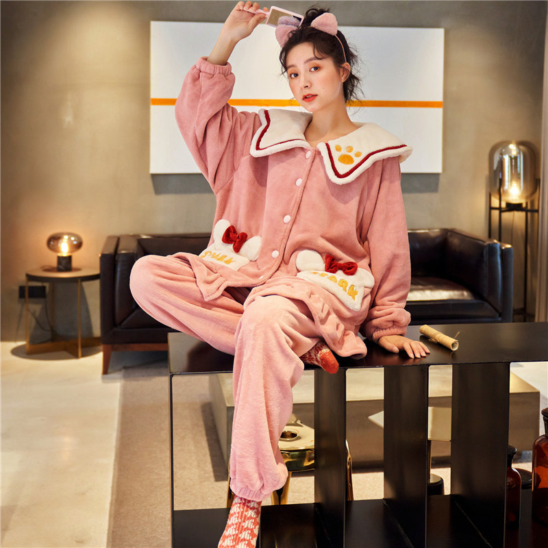 秋冬季卡通珊瑚绒加绒秋冬款睡衣 群群优品睡衣/家居服套装