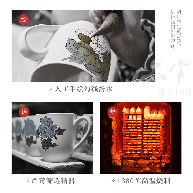 红官窑陶瓷茶杯套装中式礼盒水杯定制泡茶杯醴陵瓷器釉下彩办公杯