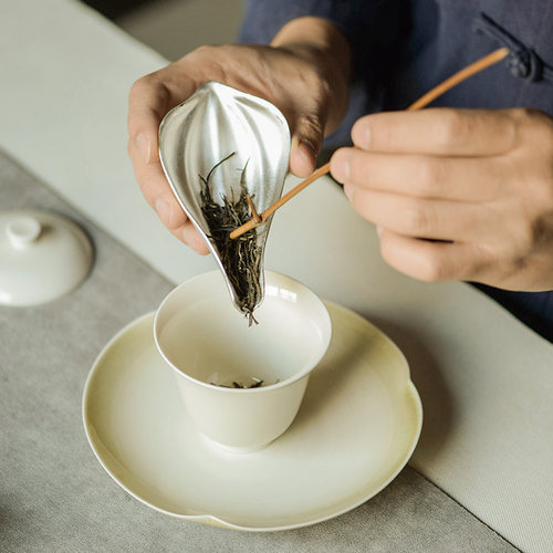 栈语 中式禅意茶则 手工锡制莲瓣赏茶荷茶匙勺功夫茶铲茶道零配 - 图2