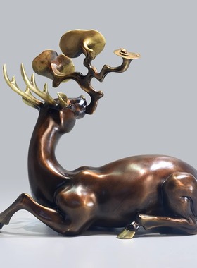 纯铜福鹿招财中式玄关摆件