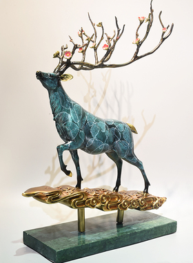 纯铜一鹿高升招财新中式客厅摆件