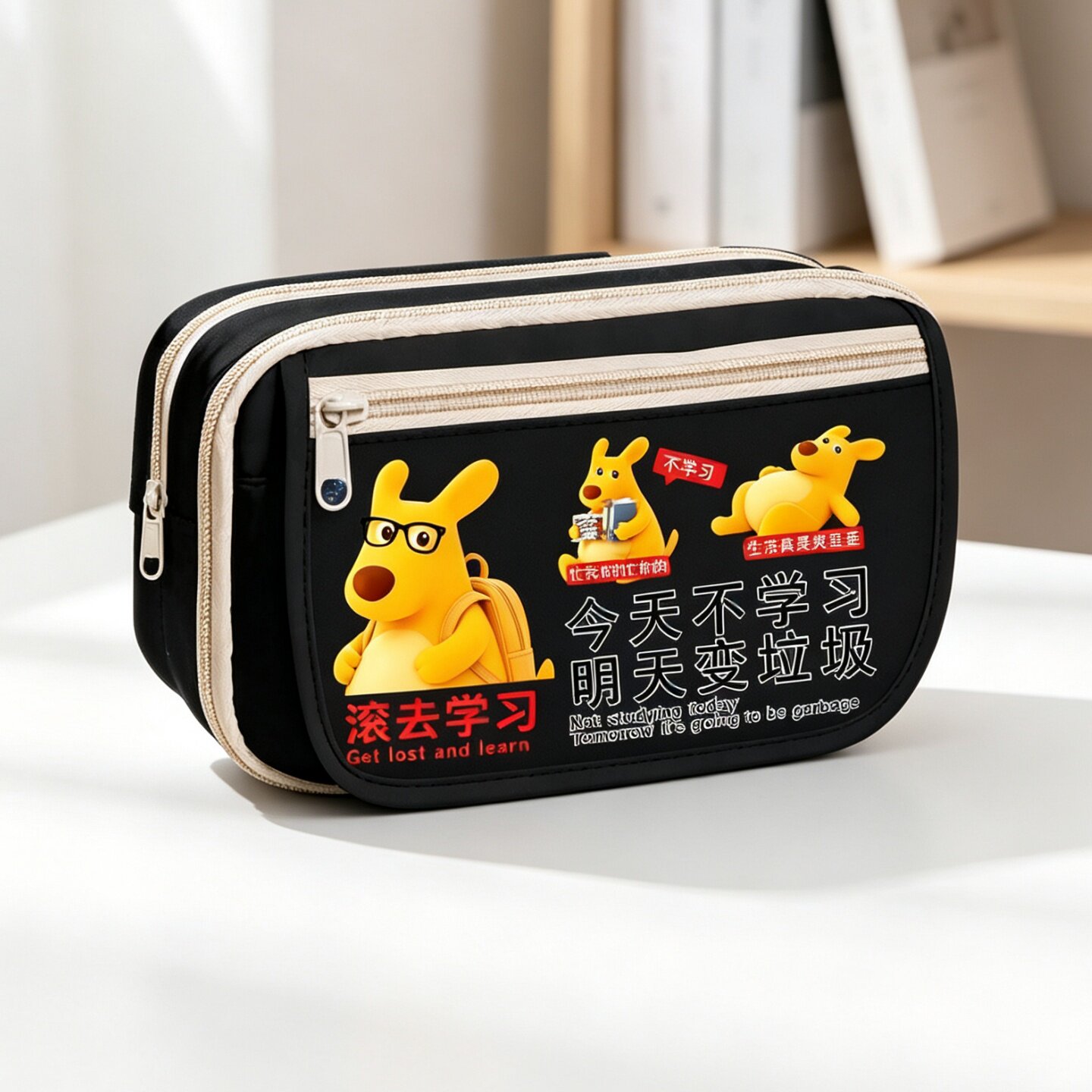 Cartoon kangaroo large capacity multi-layer cute pencil case