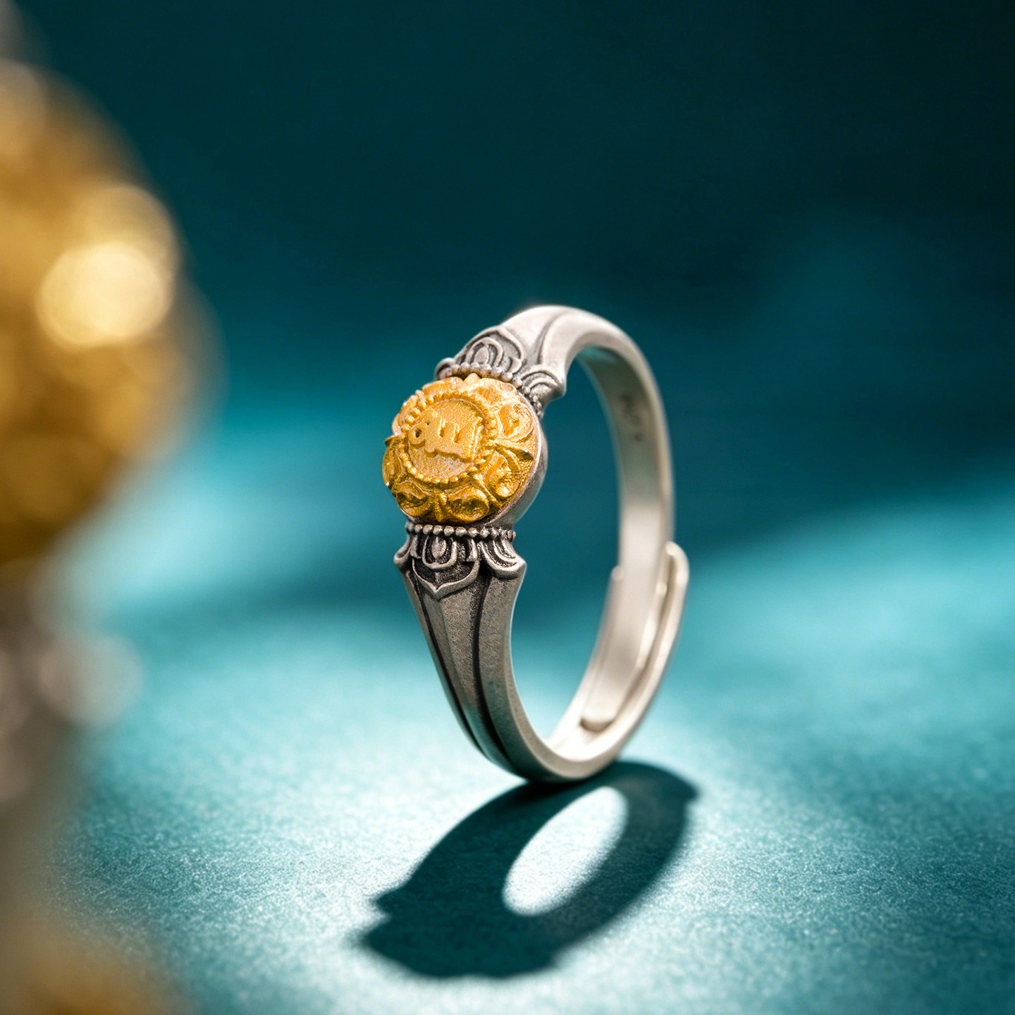 Dian Qingtang Pure Silver 925 Gold God of Wealth Ring