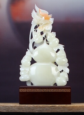 玉石葫芦摆件客厅玄关酒柜装饰品