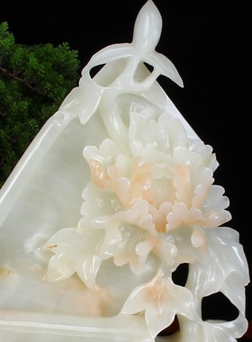 巴基斯坦玉石牡丹花中式风摆件