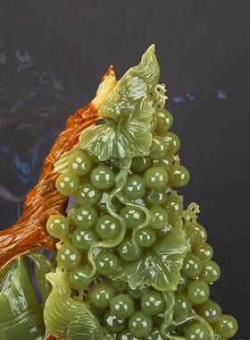 阿富汗玉石葡萄玉雕摆件多子多福寓意艺术品客厅玄关博古架装饰品