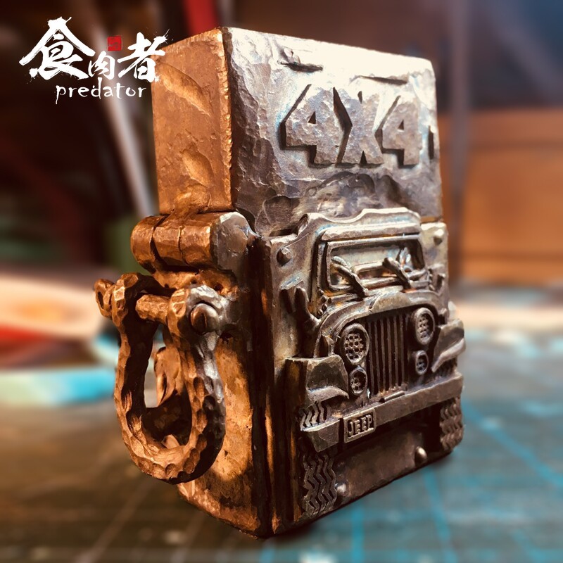 食肉者JEEP吉普越野煤油打火机黄铜925银 复古定制重盔甲金属防风