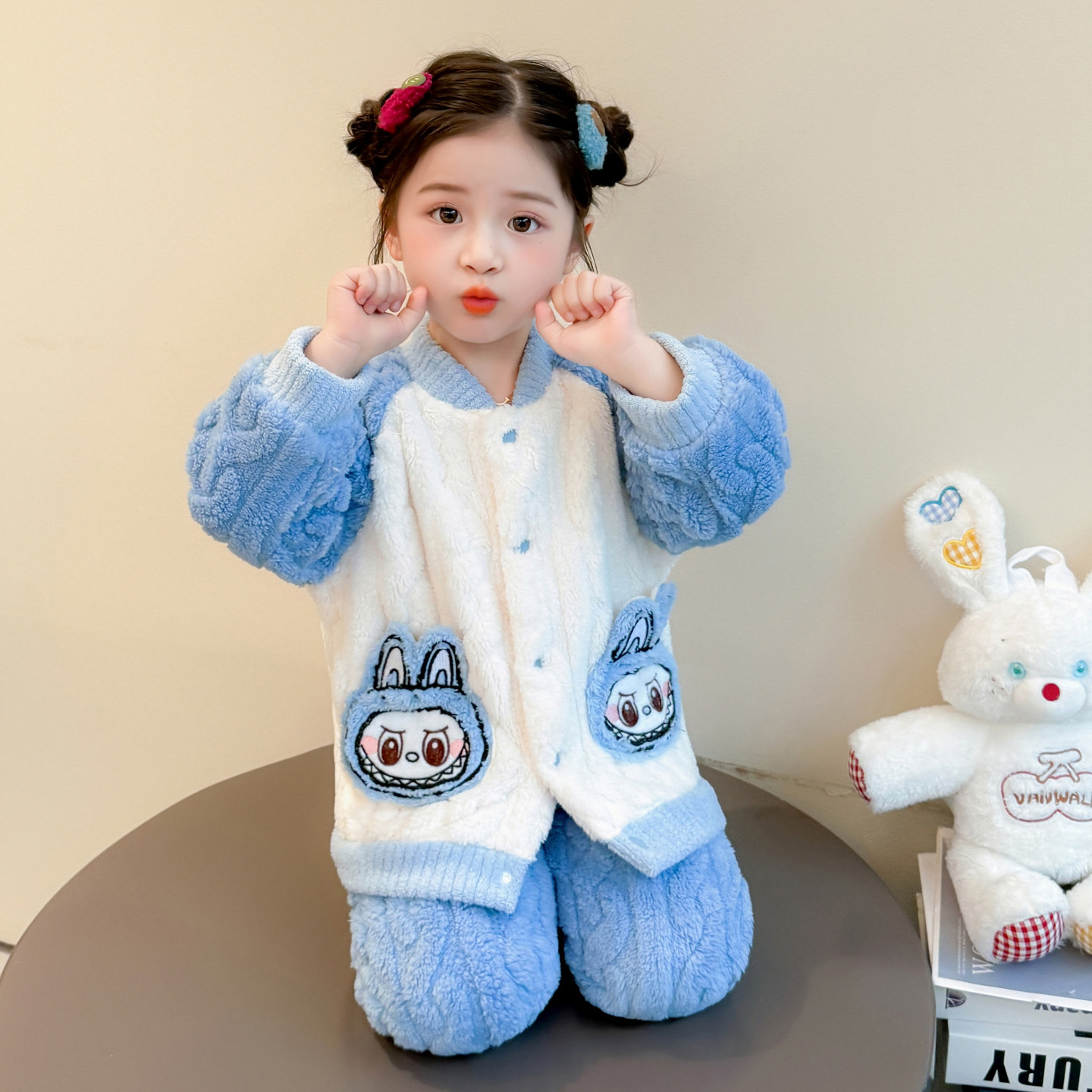 女童睡衣冬季儿童珊瑚绒加厚家居服保暖套装女宝宝开衫拉布布睡衣,淘宝优惠券,粉丝福利购,淘宝优惠卷