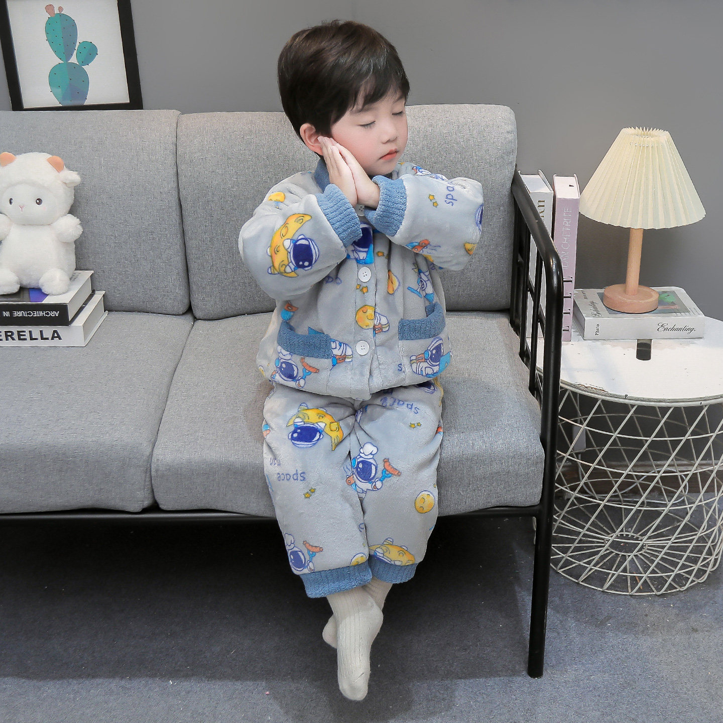 男童睡衣秋冬法兰绒加厚儿童三层家居服夹棉保暖套装宝宝超厚衣服,淘宝优惠券,粉丝福利购,淘宝优惠卷