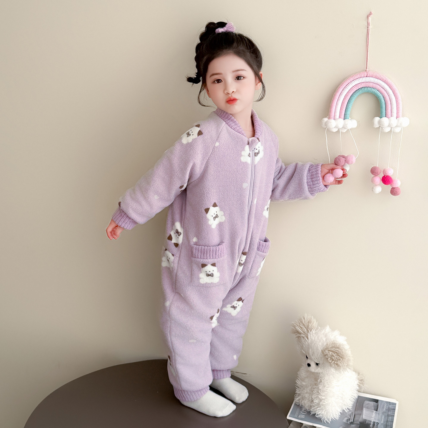 女童连体睡衣冬季法兰绒儿童防踢保暖三层睡袋宝宝如厕版加厚爬服 - 图2