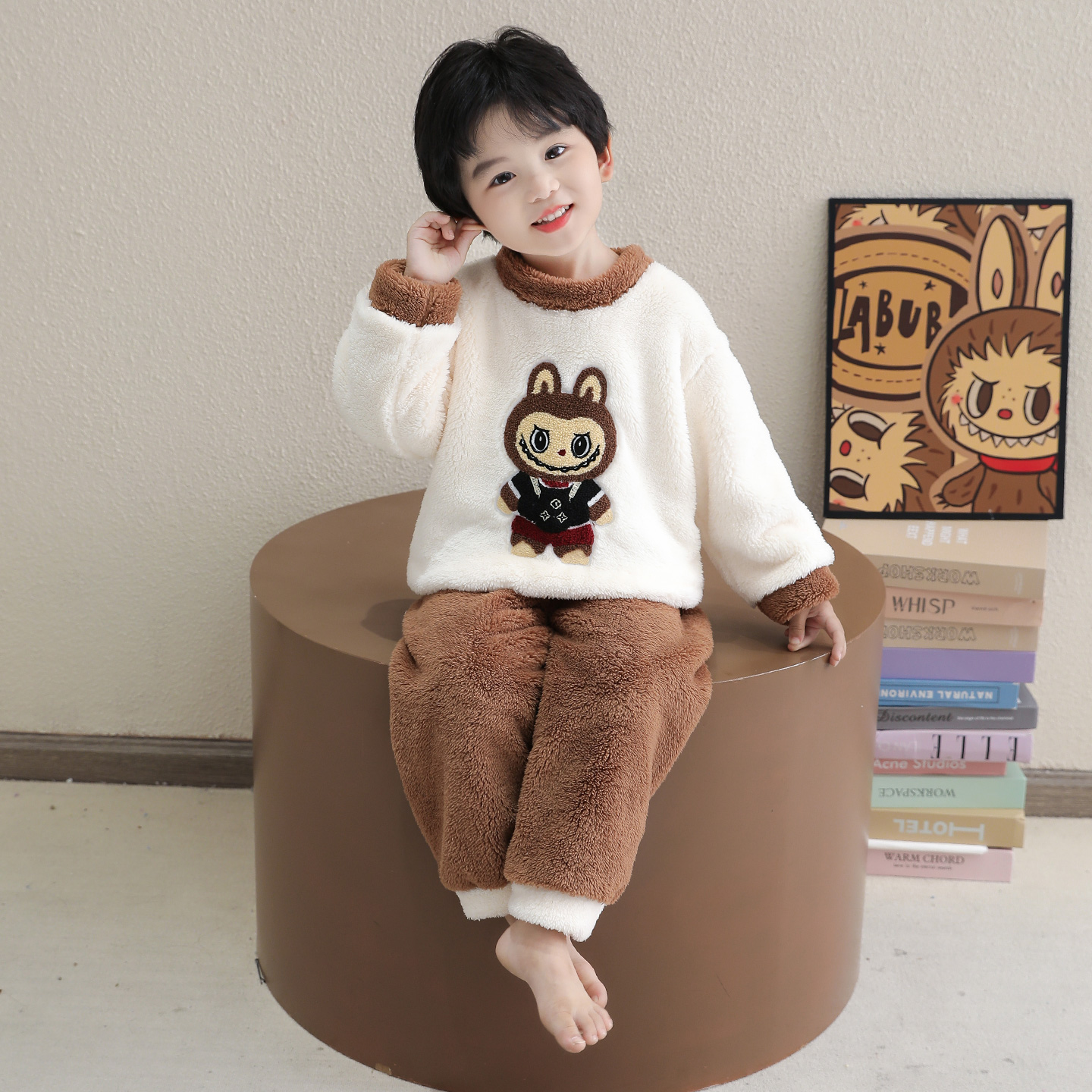 男童睡衣冬儿童珊瑚绒保暖家居服卡通套装男孩宝宝加厚套头睡衣冬 - 图1