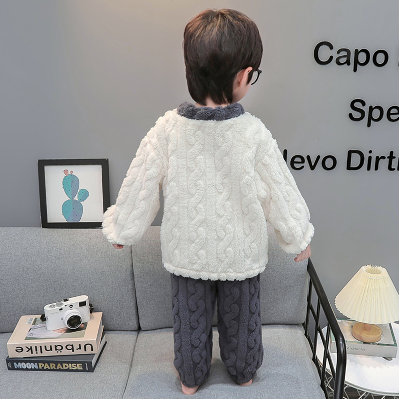 儿童秋冬睡衣珊瑚绒男童加厚保暖家居服分体套装男孩休闲法兰绒冬 - 图3