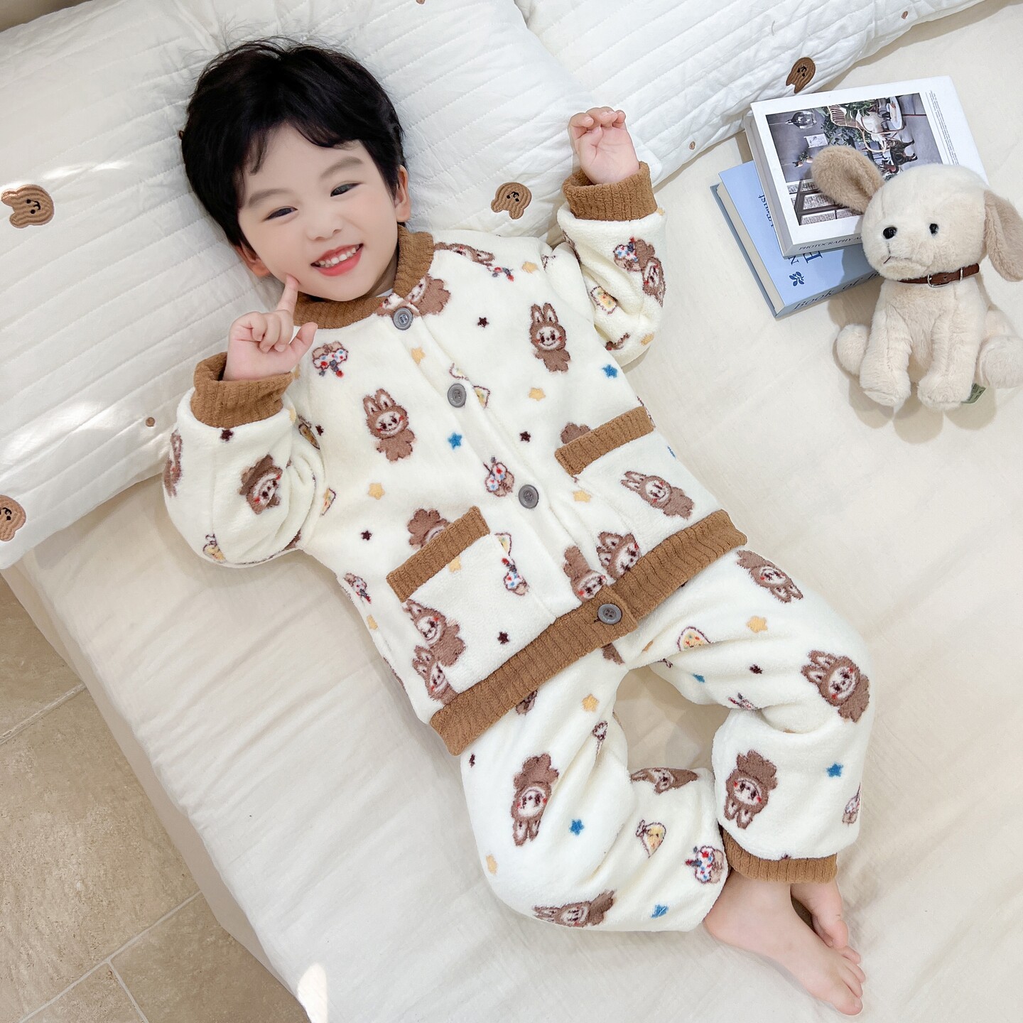 男童三层夹棉睡衣冬季儿童加厚法兰绒保暖家居服套装宝宝超厚衣服,淘宝优惠券,粉丝福利购,淘宝优惠卷