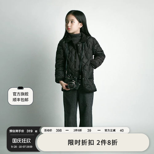 enhenn女童羽绒服轻薄新款秋冬翻领男童薄款大童童装儿童短款外套 - 图0