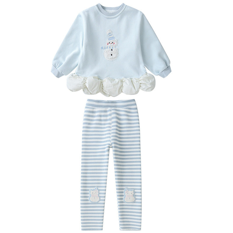 儿童加绒套装2025秋冬新款女童加绒雪人卫衣条纹打底裤可爱两件套,淘宝优惠券,粉丝福利购,淘宝优惠卷