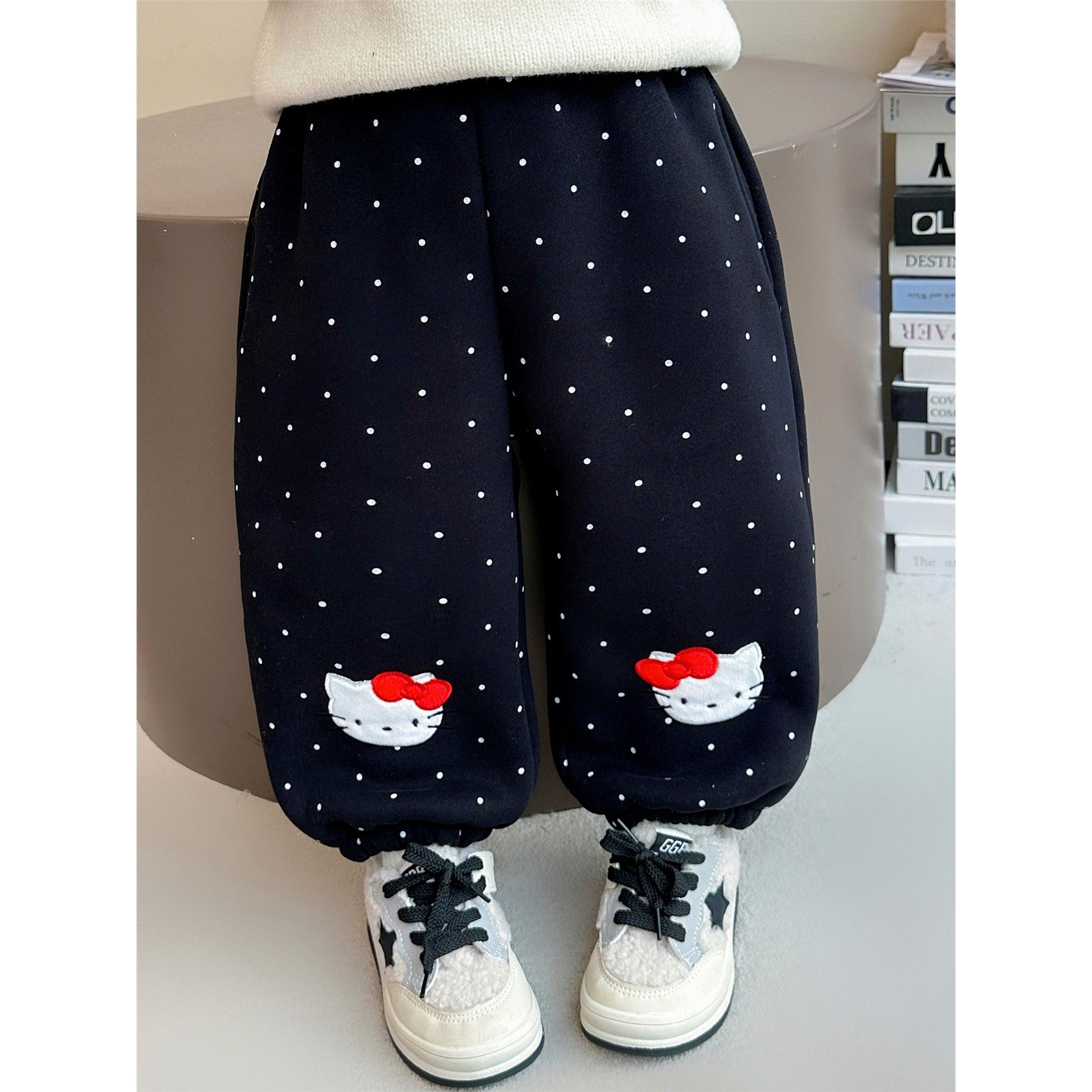 女小童洋气加绒卫裤秋冬款儿童一体绒休闲裤冬装宝宝加厚圆点裤子,淘宝优惠券,粉丝福利购,淘宝优惠卷