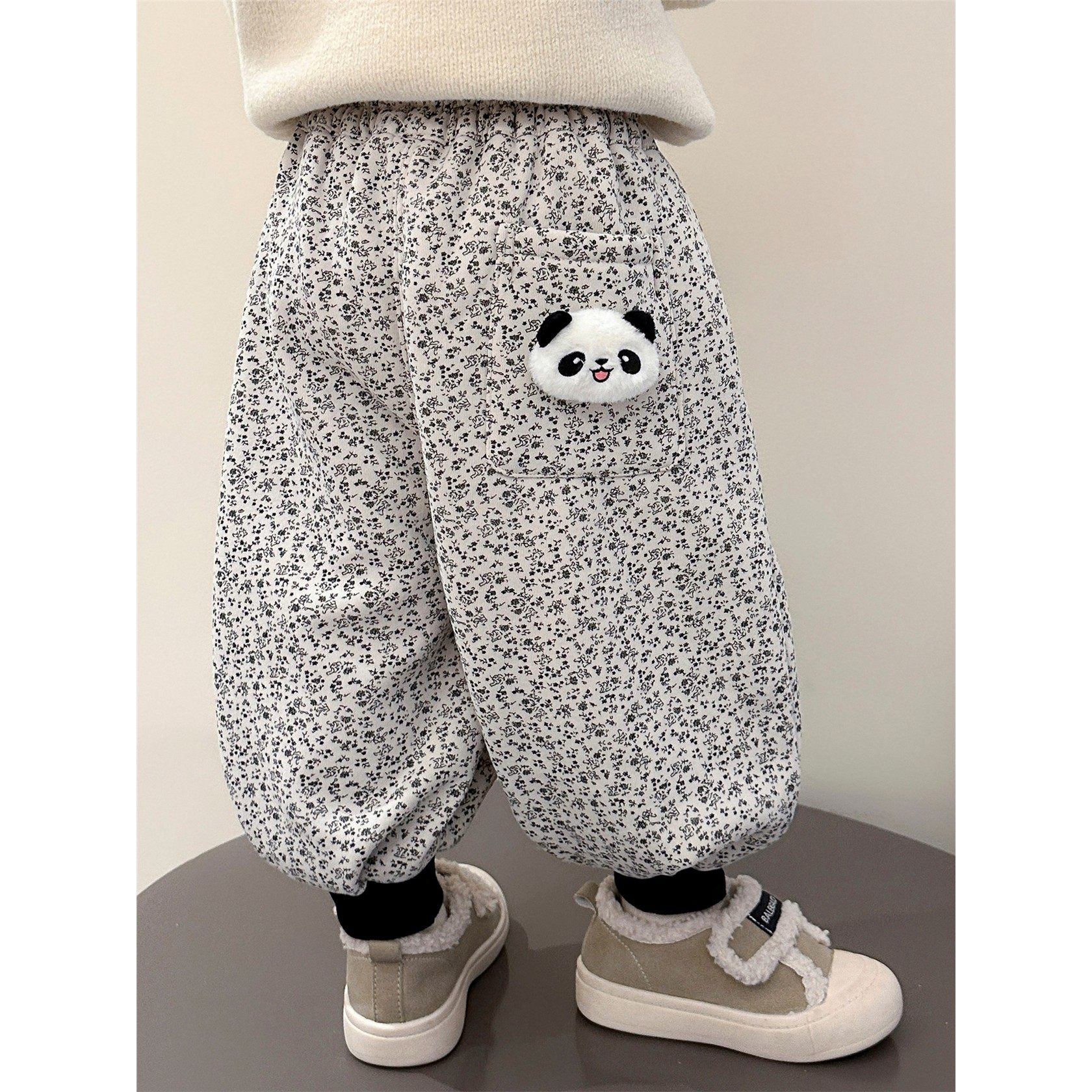 女小童熊猫加绒卫裤秋冬季女宝宝加厚灯笼裤冬装幼儿园保暖束脚裤,淘宝优惠券,粉丝福利购,淘宝优惠卷