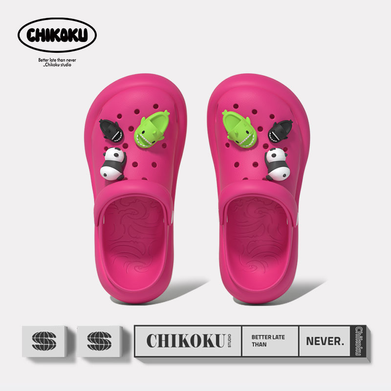 chikoku浪花洞洞鞋女夏季厚软底增高防滑护士鞋户外包头沙滩凉鞋-图3